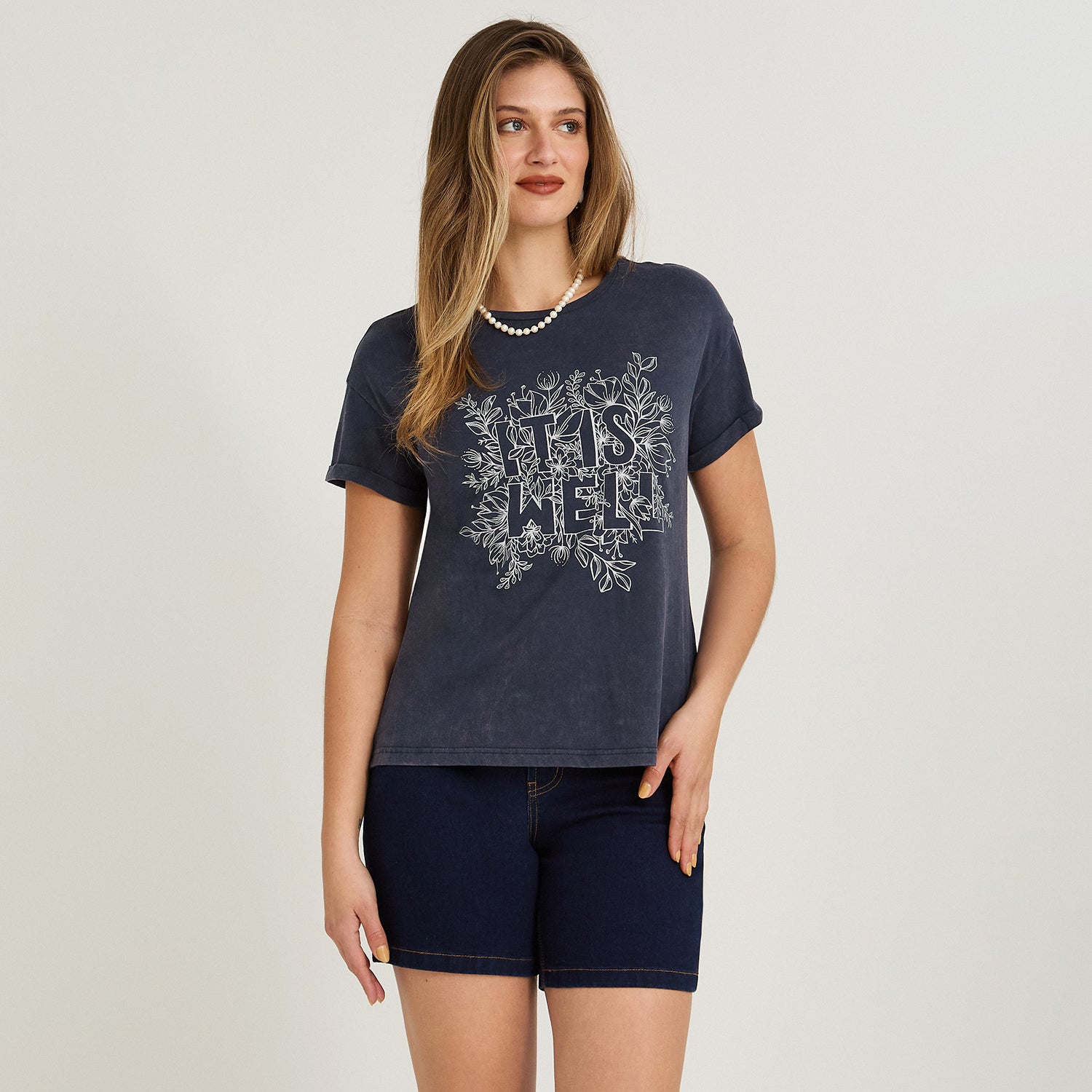 Polera Manga Corta Acid Wash Azul